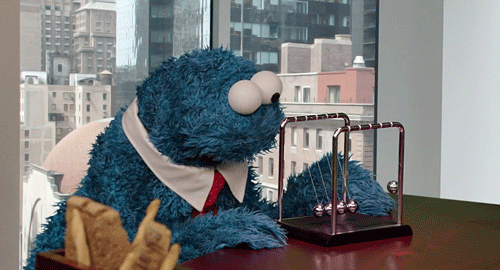 Animation of cookie monster using his professional client facing skills